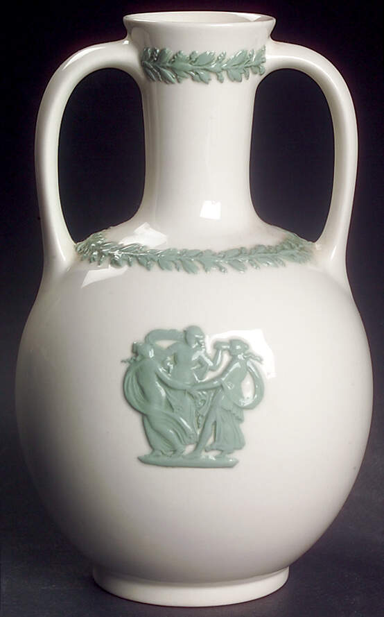 Celadon On Cream Color (Plain Edge) 6" Handled Vase by Wedgwood-1