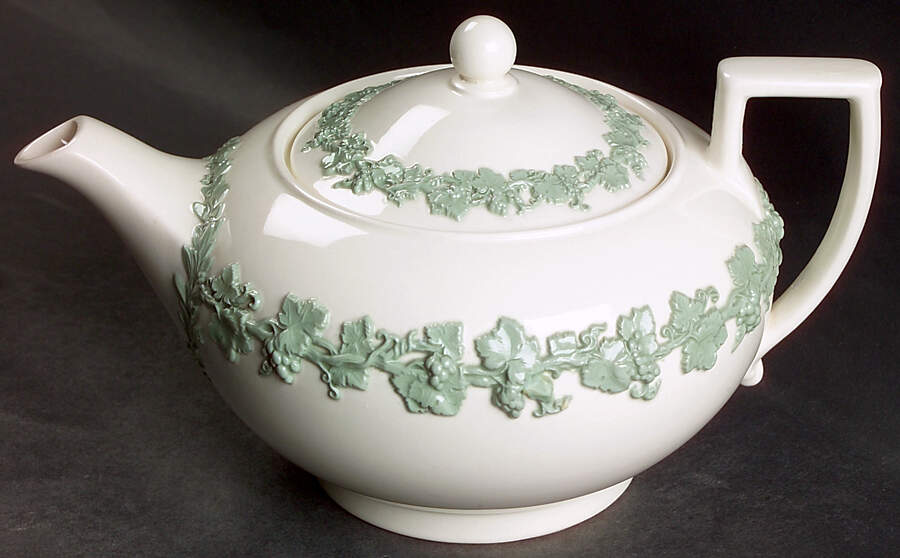 Celadon On Cream Color (Plain Edge) Teapot & Lid by Wedgwood-1