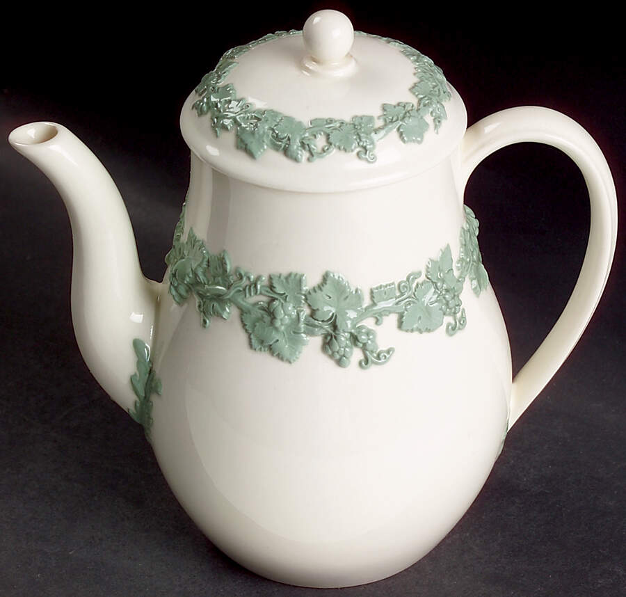 Celadon On Cream Color (Plain Edge) Coffee Pot & Lid by Wedgwood-1