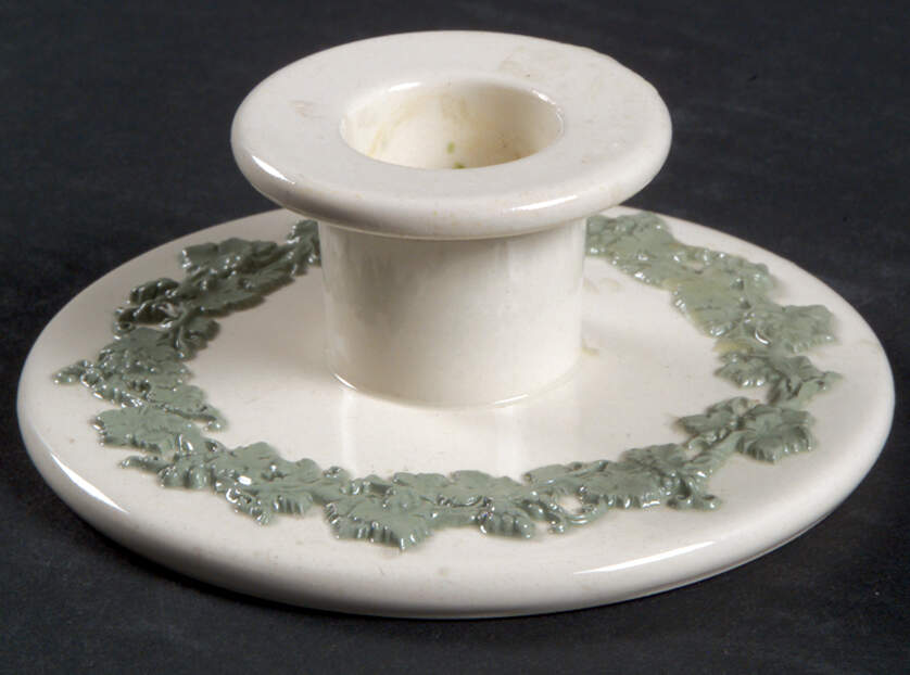 Celadon On Cream Color (Plain Edge) Single Light Candlestick by Wedgwood-1