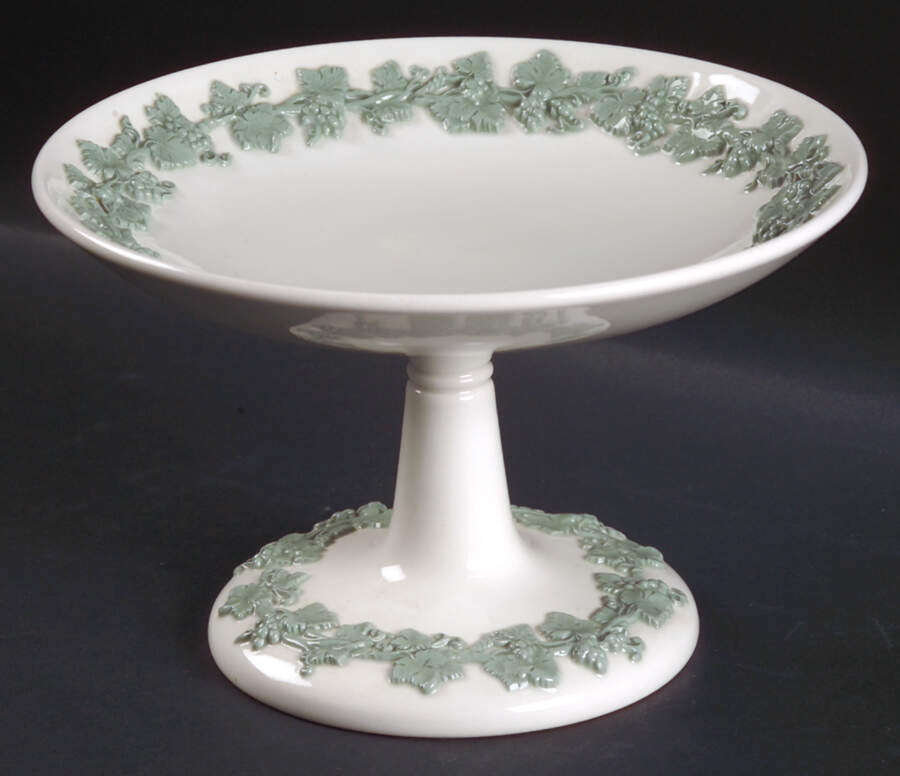Celadon On Cream Color (Plain Edge) Round Compote (Height X Width) by Wedgwood-1