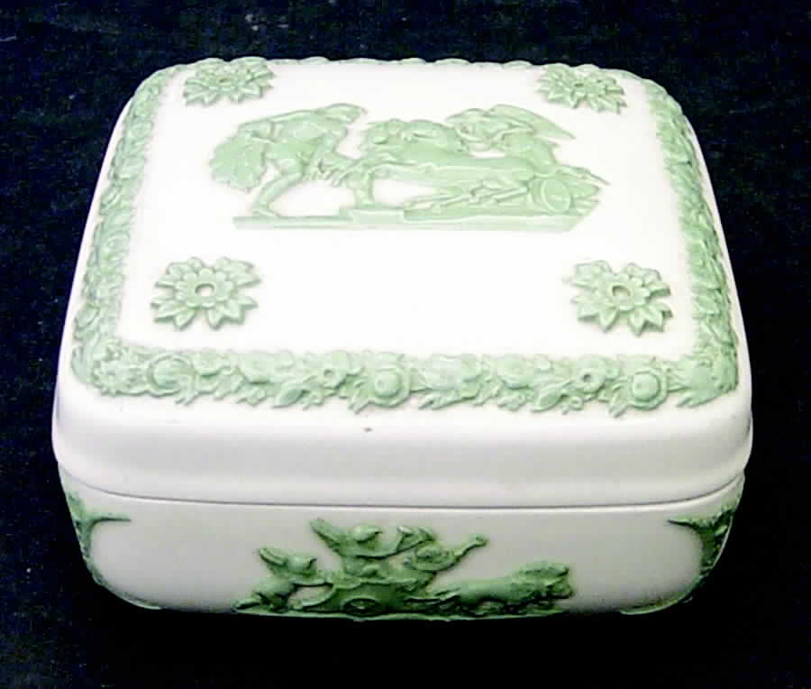 Celadon On Cream Color (Plain Edge) Square Box & Lid by Wedgwood-1