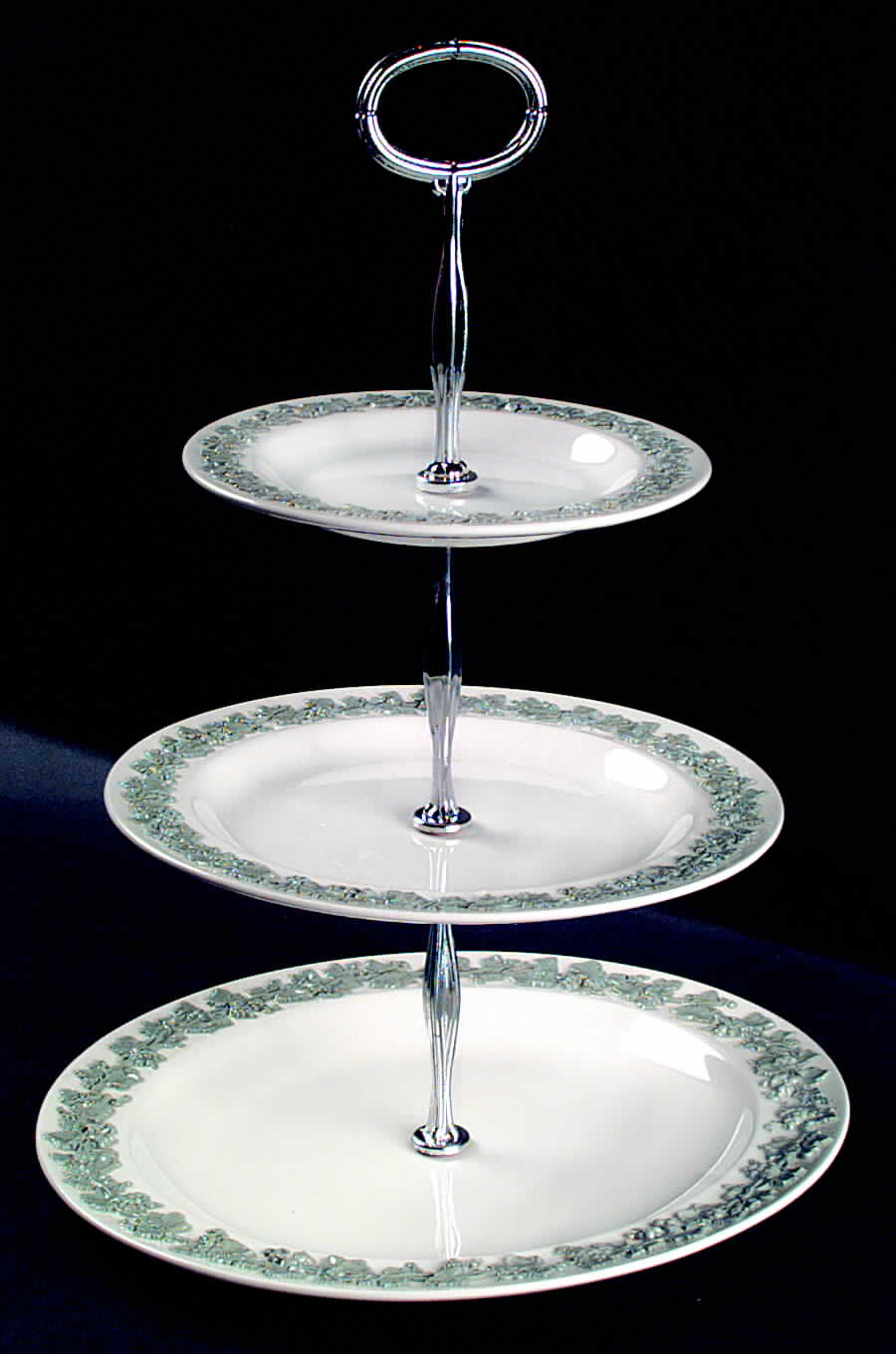 Celadon On Cream Color (Plain Edge) 13 7/8"-14 1/4" 3-Tiered Serving Tray(DP,SP,BB) HC by Wedgwood-1