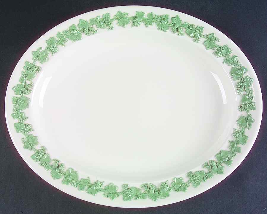 Celadon On Cream Color (Plain Edge) 14" Oval Serving Platter by Wedgwood-1