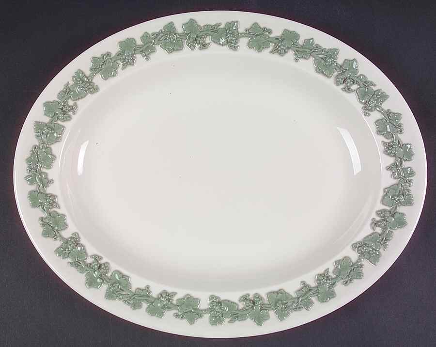 Celadon On Cream Color (Plain Edge) 12" Oval Serving Platter by Wedgwood-1