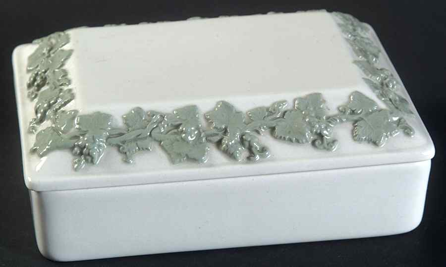 Celadon On Cream Color (Plain Edge) Cigarette Box & Lid by Wedgwood-1