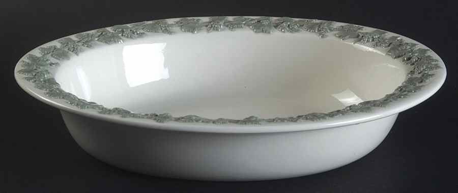 Celadon On Cream Color (Plain Edge) 10" Oval Vegetable Bowl by Wedgwood-1