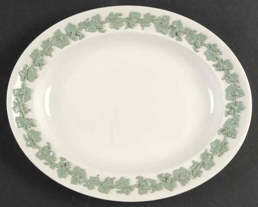 Celadon On Cream Color (Plain Edge) 10" Oval Serving Platter by Wedgwood-1