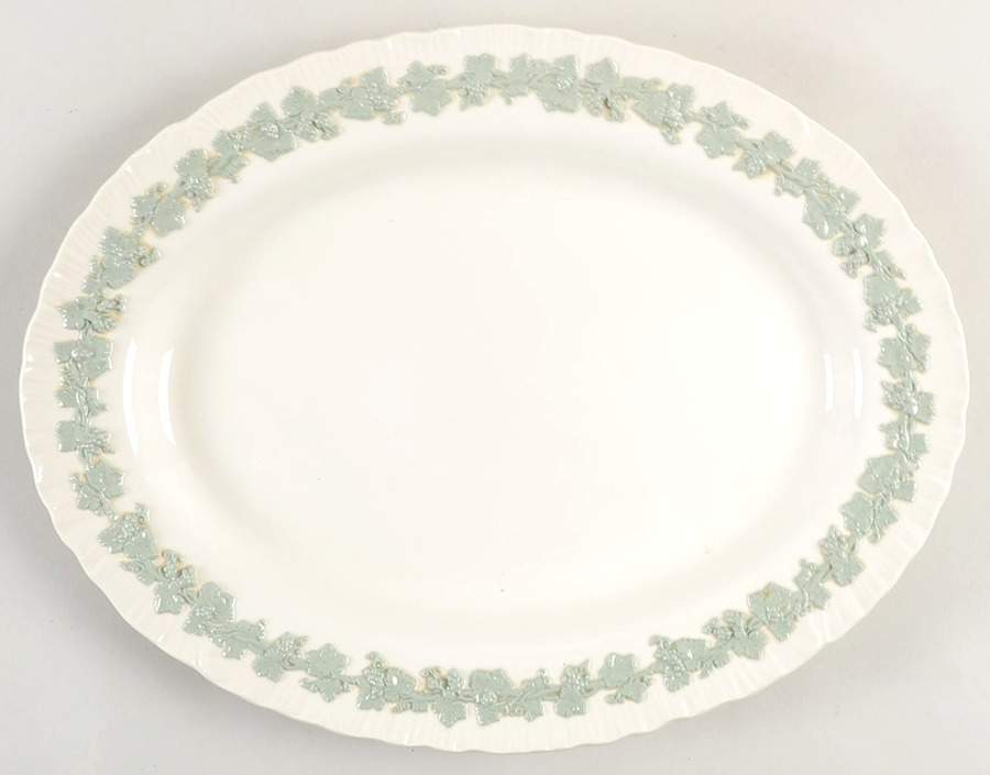 Celadon On Cream Color (Shelledge) 14" Oval Serving Platter by Wedgwood-1