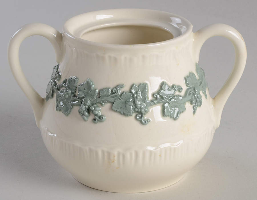 Celadon On Cream Color (Shelledge) Sugar Bowl No Lid by Wedgwood-1