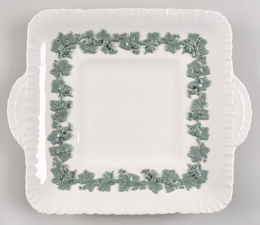 Celadon On Cream Color (Shelledge) Square Handled Cake Plate by Wedgwood-1