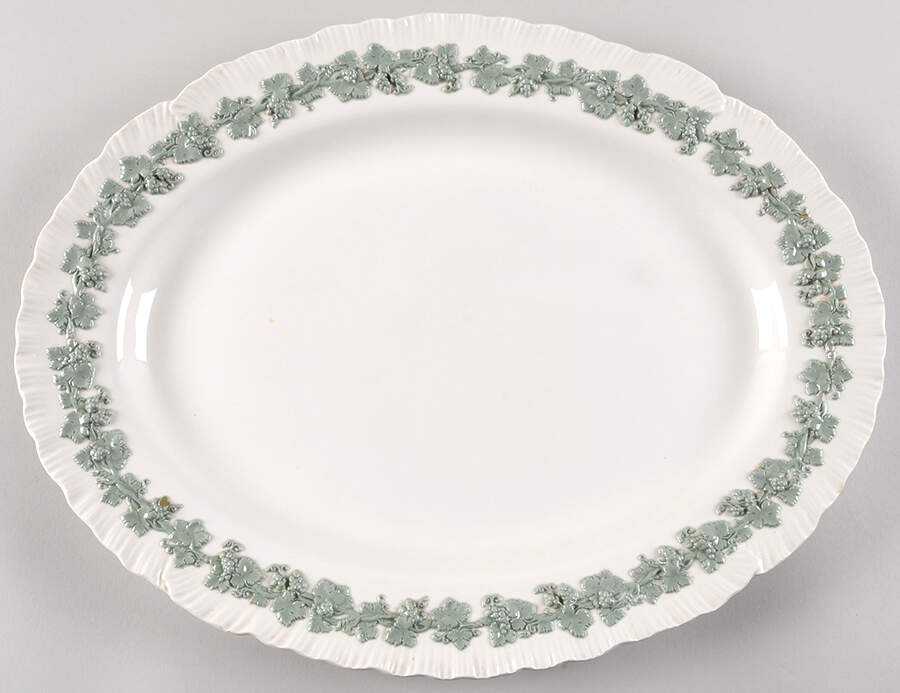 Celadon On Cream Color (Shelledge) 17" Oval Serving Platter by Wedgwood-1