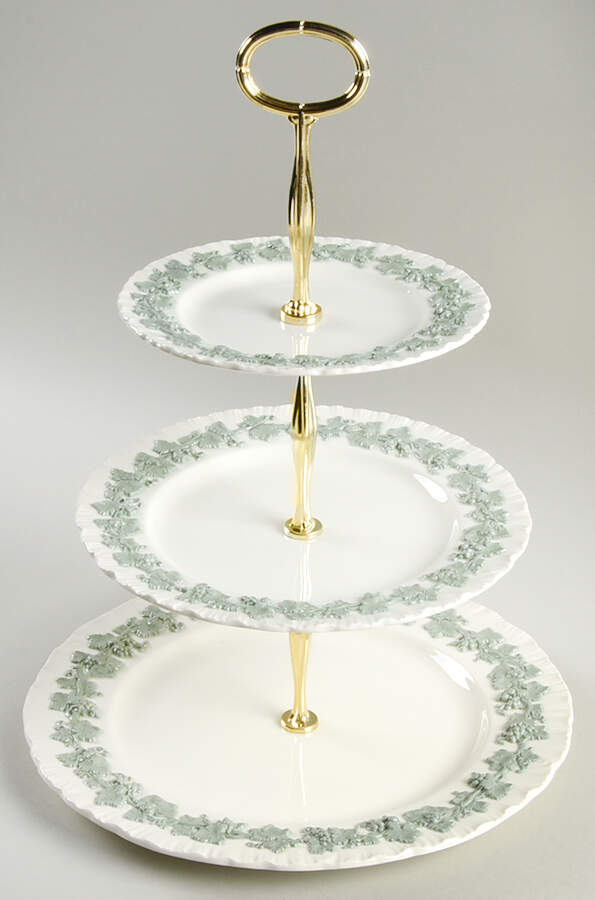 Celadon On Cream Color (Shelledge) 13 7/8"-14 1/4" 3-Tiered Serving Tray(DP,SP,BB) HC by Wedgwood-1