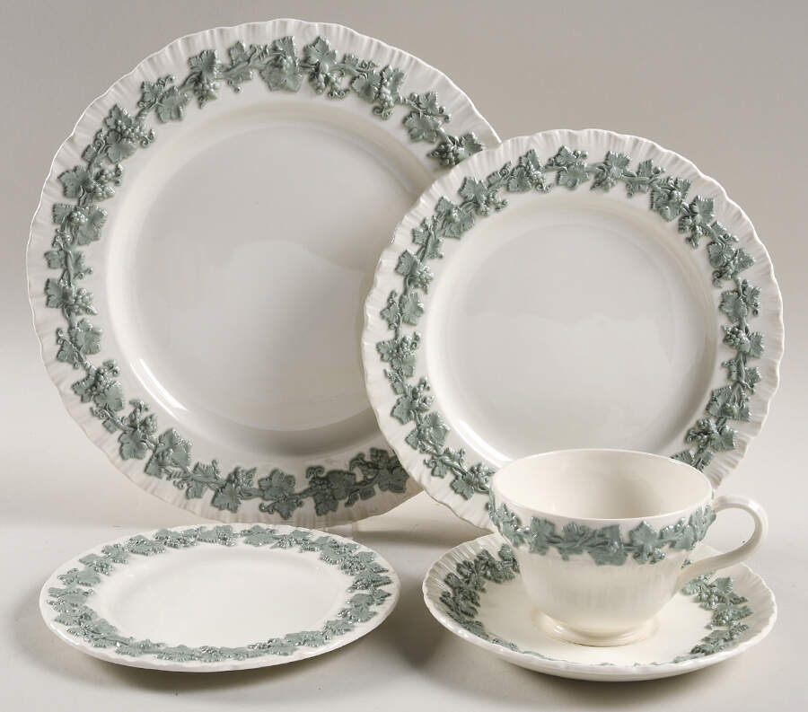 Celadon On Cream Color (Shelledge) 40 Piece Estate Set by Wedgwood-1