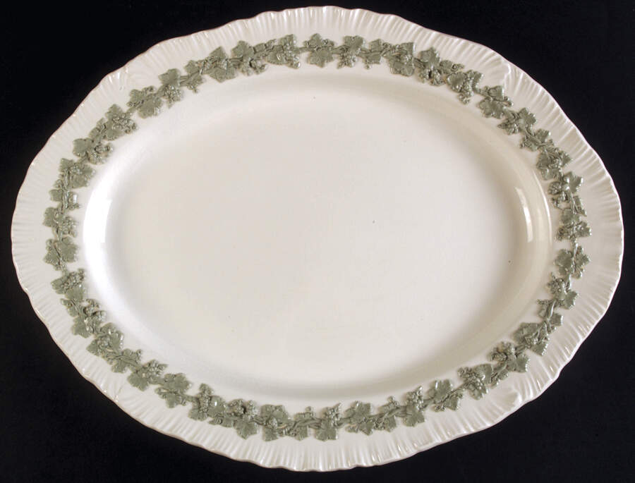 Celadon On Cream Color (Shelledge) 16" Oval Serving Platter by Wedgwood-1