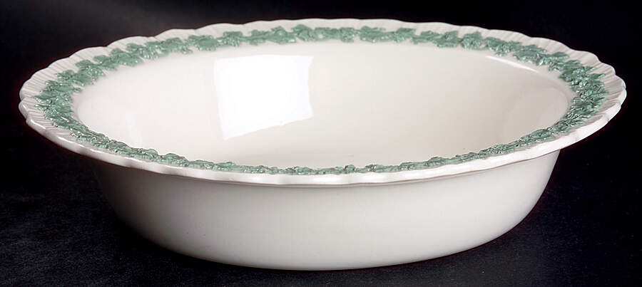 Celadon On Cream Color (Shelledge) 10" Oval Vegetable Bowl by Wedgwood-1