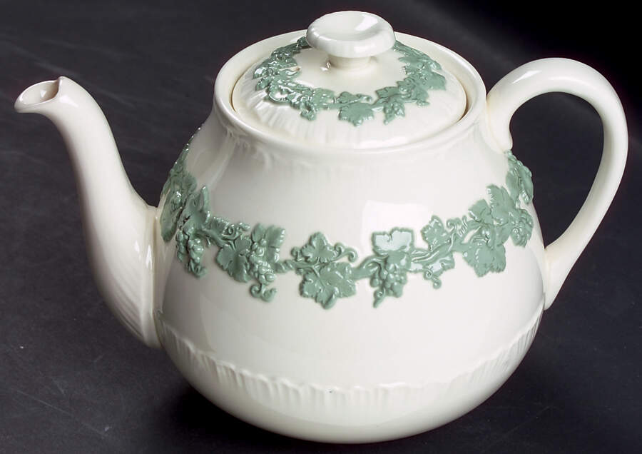 Celadon On Cream Color (Shelledge) Teapot & Lid by Wedgwood-1