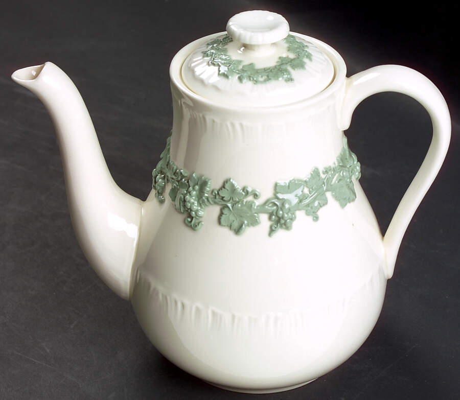 Celadon On Cream Color (Shelledge) Coffee Pot & Lid by Wedgwood-1
