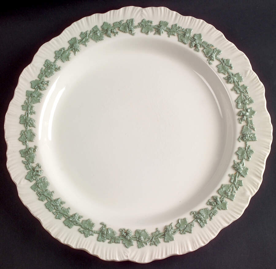 Celadon On Cream Color (Shelledge) 12" Chop Plate (Round Platter) by Wedgwood-1