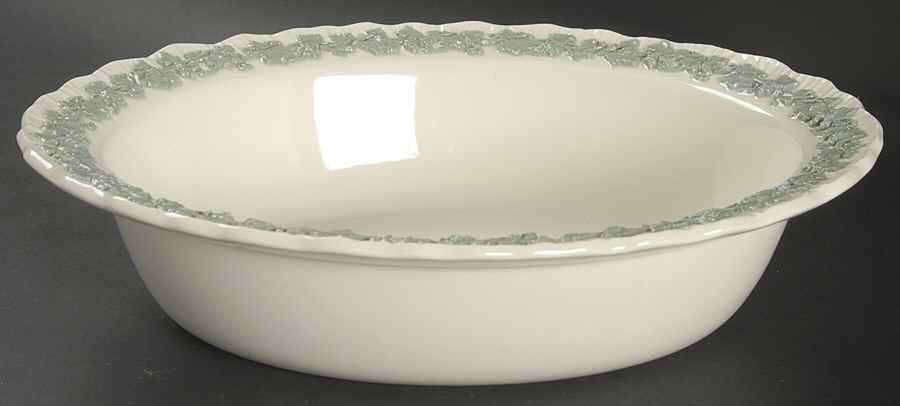 Celadon On Cream Color (Shelledge) 9" Oval Vegetable Bowl by Wedgwood-1