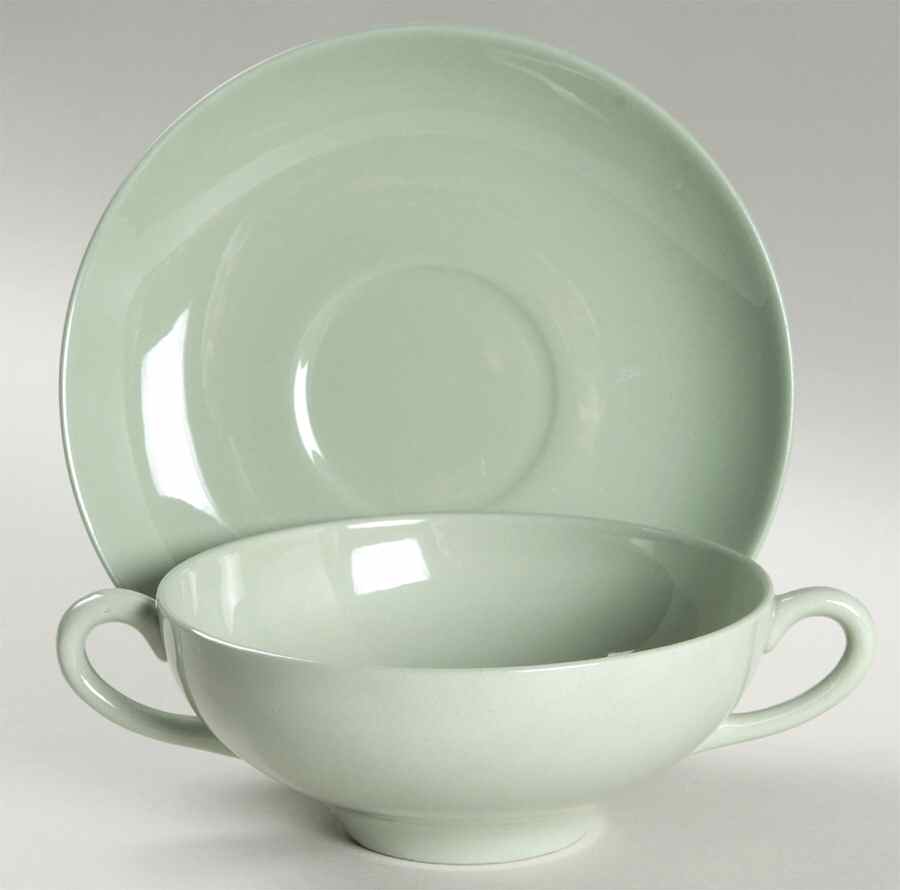 Celadon Footed Cream Soup Bowl & Saucer Set by Wedgwood-1