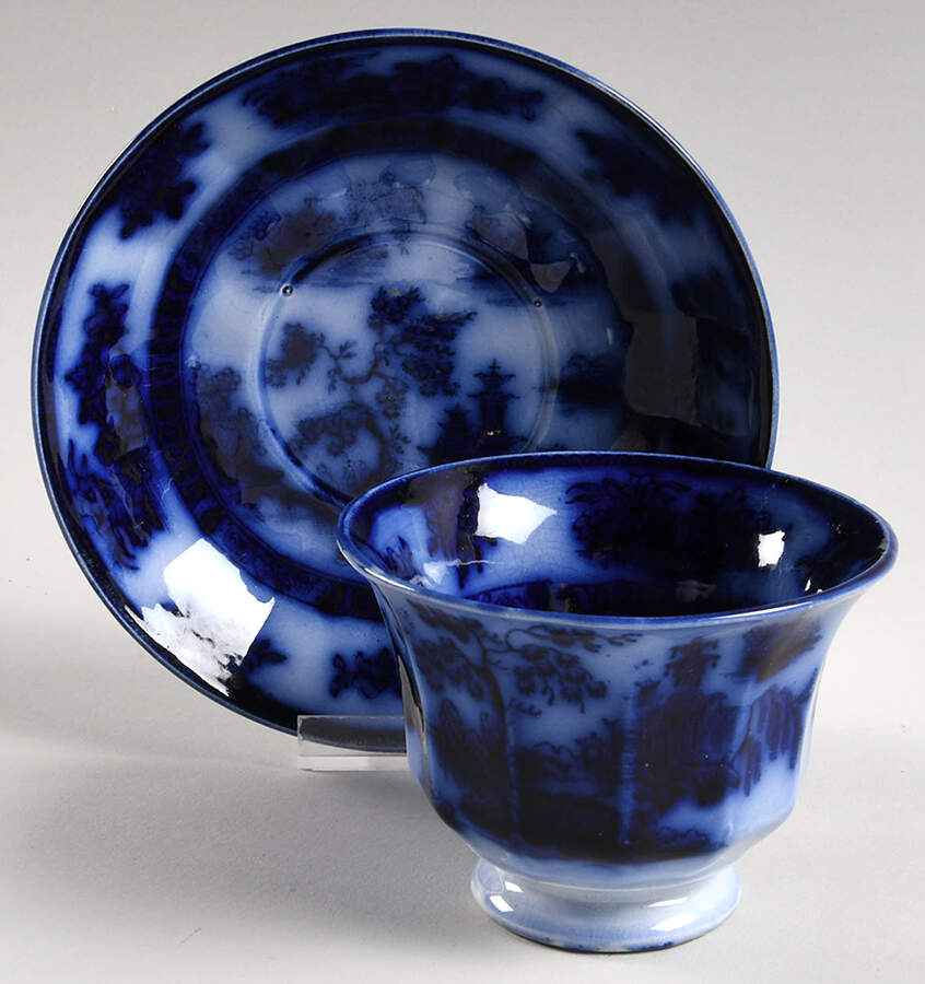 Chapoo (Flow Blue) Footed Cup & Saucer Set by Wedgwood-1