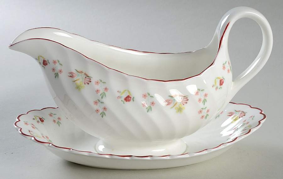 Charlotte (Red Trim, Older) Gravy Boat & Underplate by Wedgwood-1