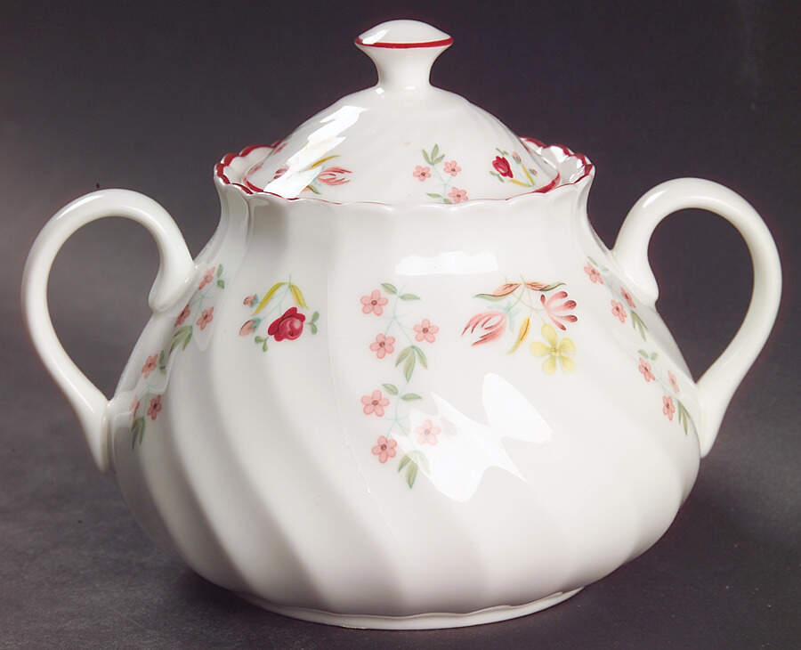 Charlotte (Red Trim, Older) Sugar Bowl & Lid by Wedgwood-1