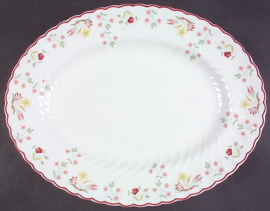Charlotte (Red Trim, Older) 14" Oval Serving Platter by Wedgwood-1