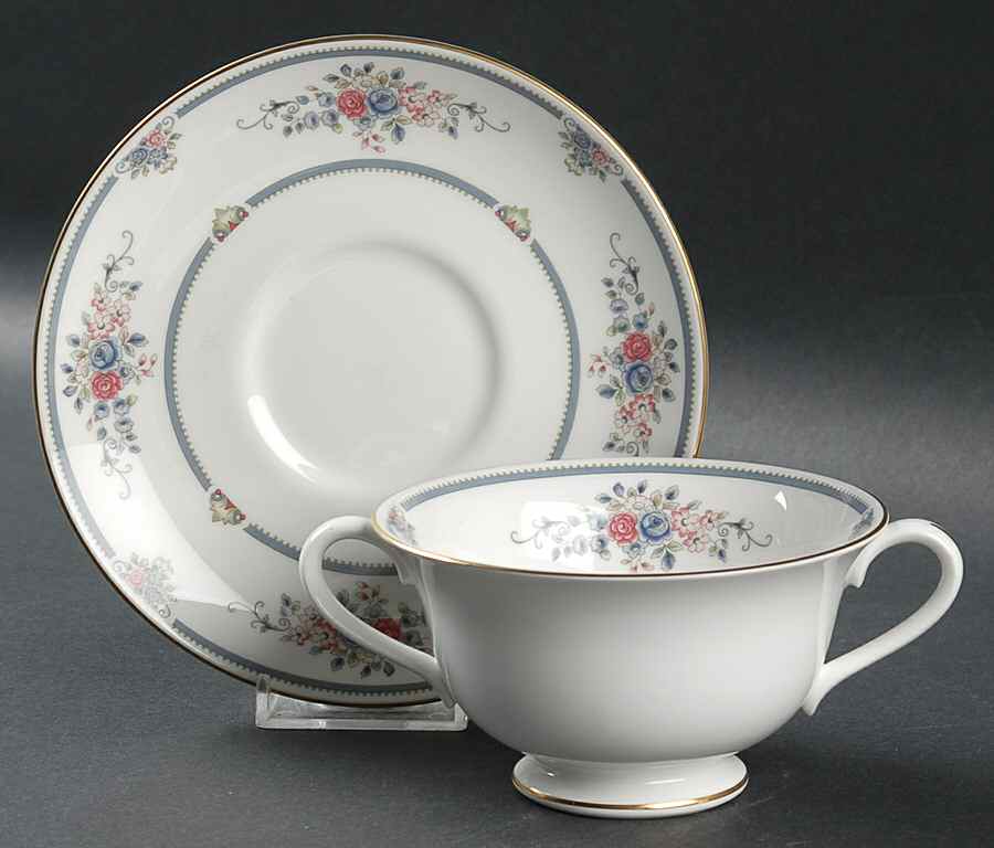 Charlotte (Gold Trim, Newer) Footed Cream Soup Bowl & Saucer Set by Wedgwood-1