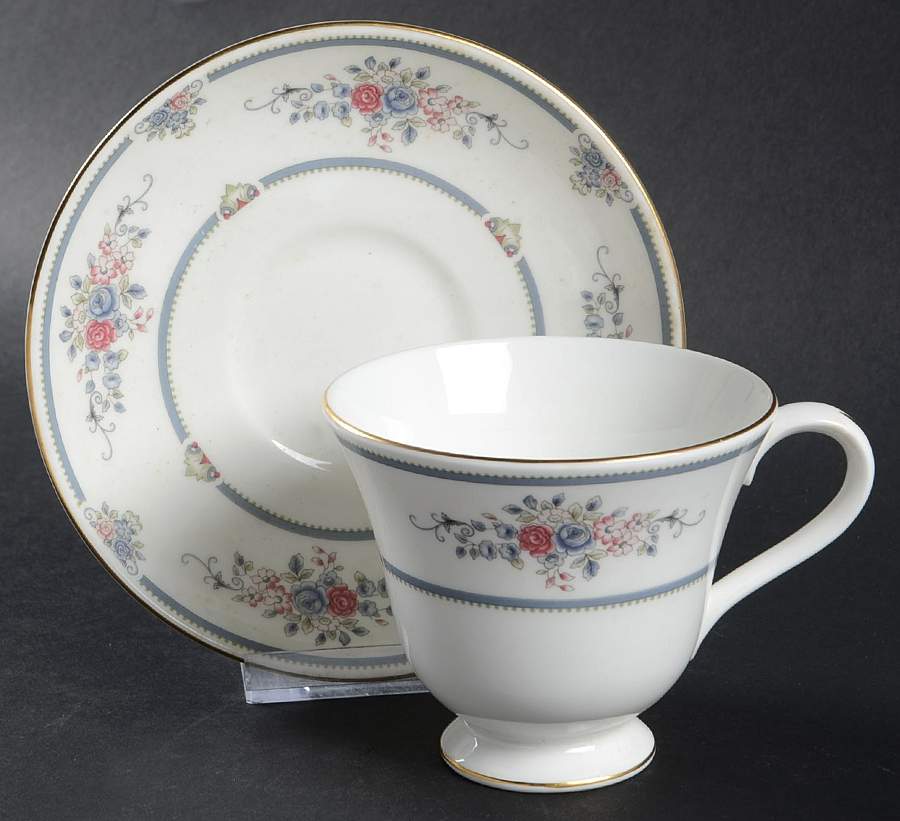 Charlotte (Gold Trim, Newer) Footed Cup & Saucer Set by Wedgwood-1