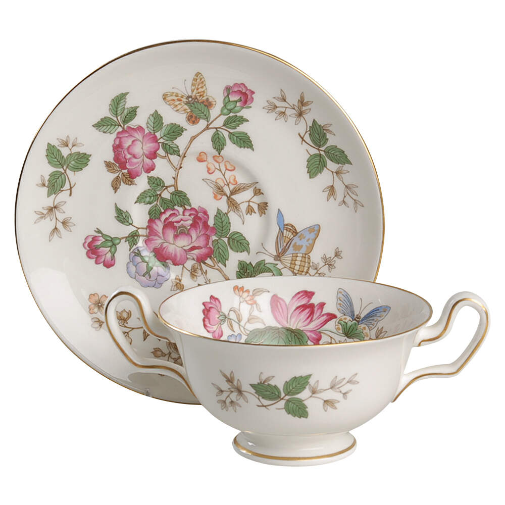 Charnwood (Bone) Footed Cream Soup Bowl & Saucer Set by Wedgwood-1