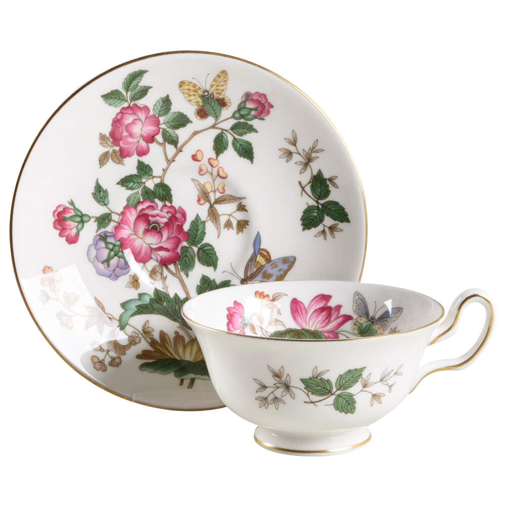 Charnwood (Bone) Peony Shape Footed Cup & Saucer Set by Wedgwood-1