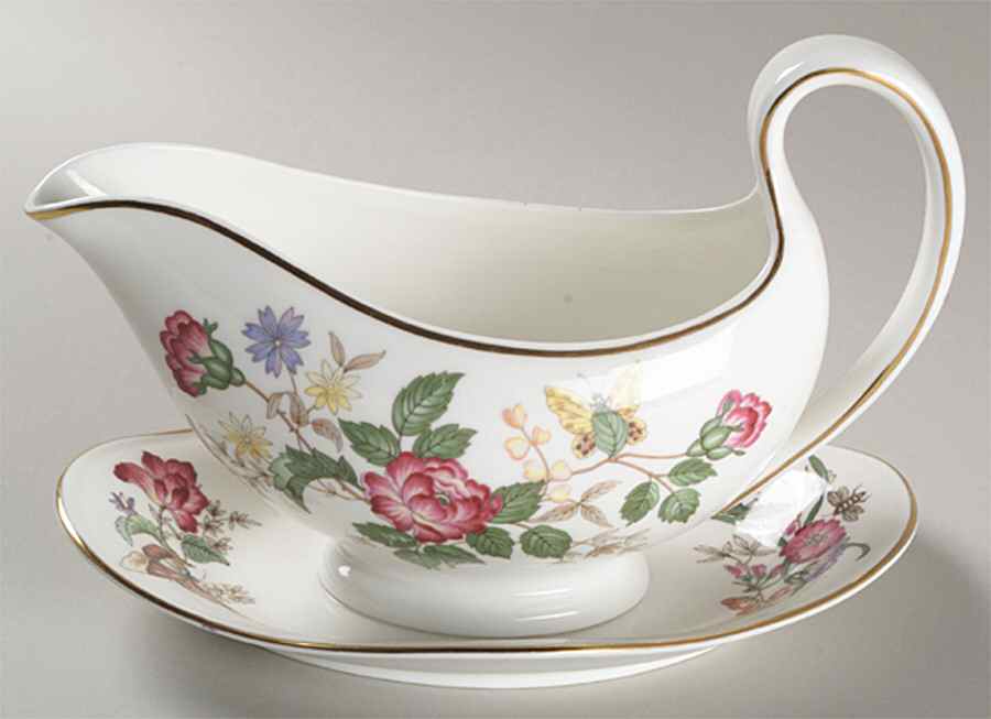 Charnwood (Bone) Gravy Boat with Attached Underplate by Wedgwood-1