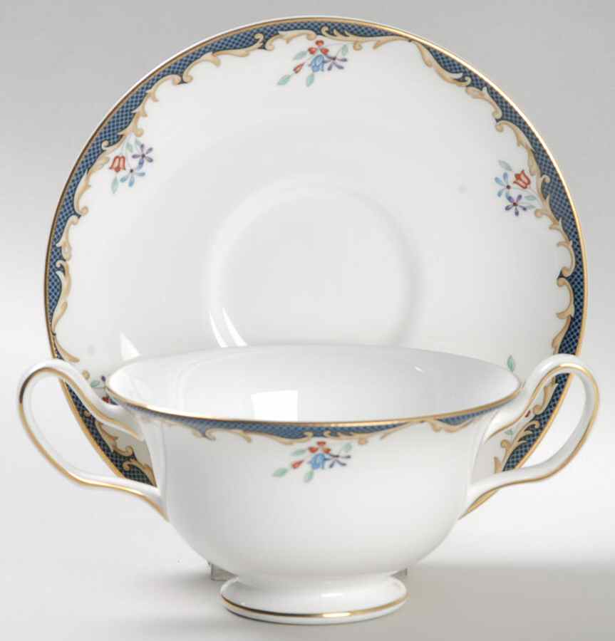 Chartley (Verge) Footed Cream Soup Bowl & Saucer Set by Wedgwood-1