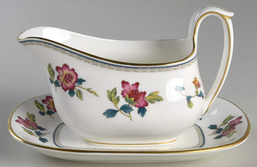 Chinese Flowers Gravy Boat & Underplate/Relish by Wedgwood-1