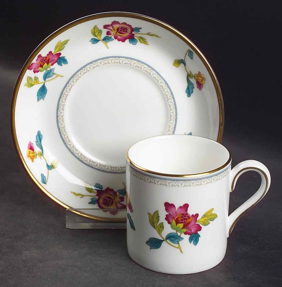 Chinese Flowers Bond Shape Demitasse Cup and Saucer Set by Wedgwood-1