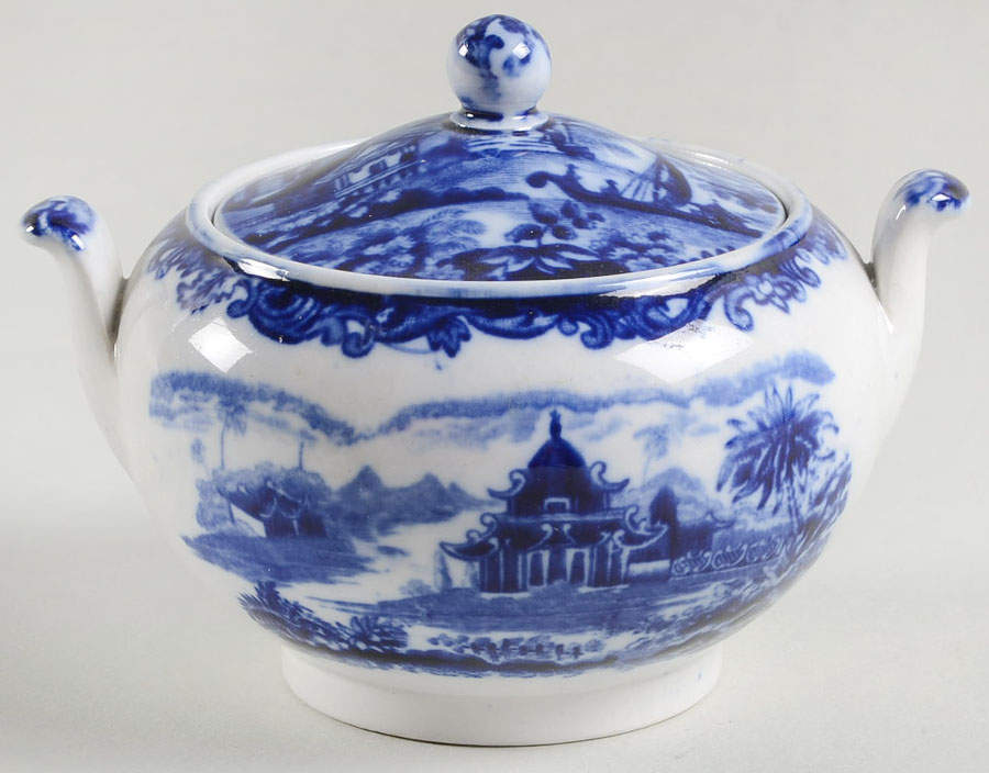 Chinese (Flow Blue) Mini Sugar Bowl & Lid by Wedgwood-1