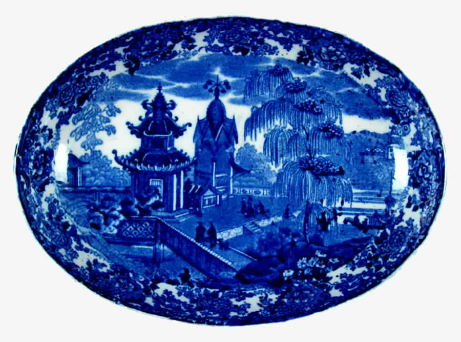 Chinese (Flow Blue) 10" Oval Vegetable Bowl by Wedgwood-1