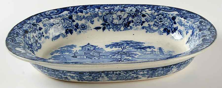Chinese (Flow Blue) 10" Oval Vegetable Bowl by Wedgwood-1