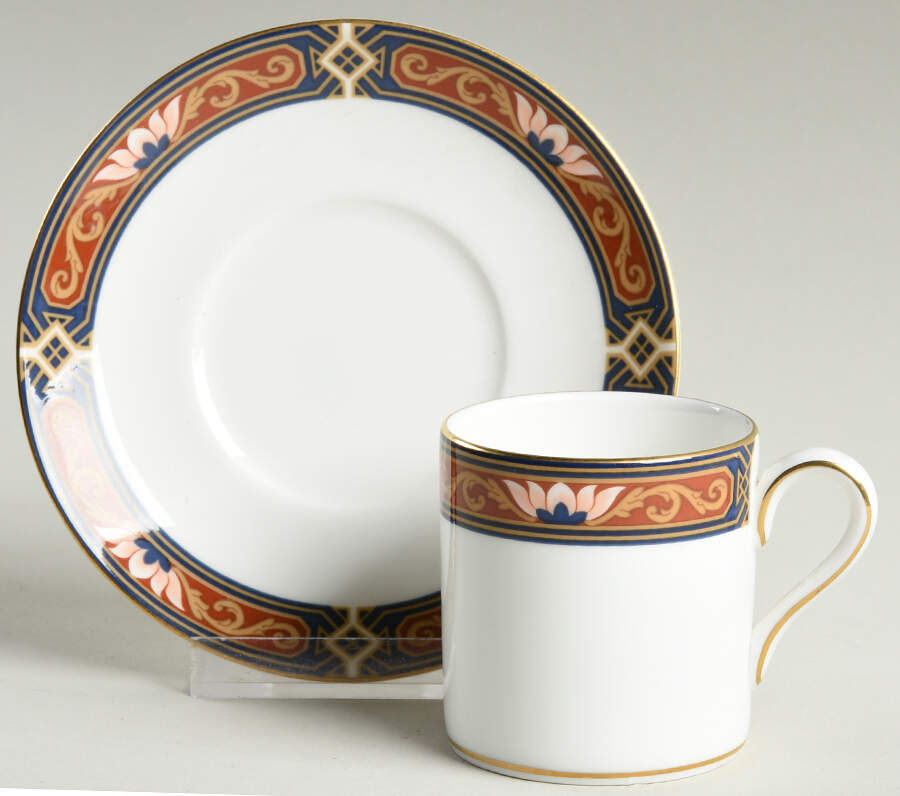 Chippendale Blue and Rust Bond Shape Demitasse Cup and Saucer Set by Wedgwood-1