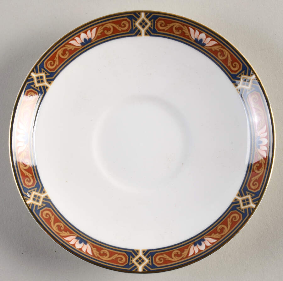 Chippendale Blue and Rust Saucer for Victoria Shape Footed Cup by Wedgwood-1