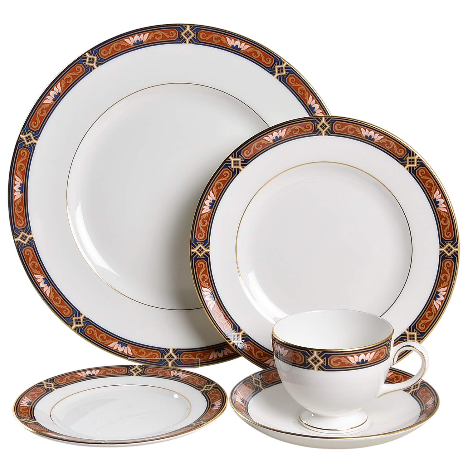 Chippendale Blue and Rust 5 Piece Place Setting by Wedgwood-1