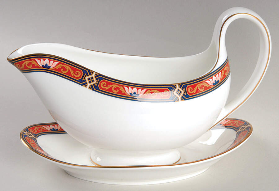 Chippendale Blue and Rust Gravy Boat & Underplate by Wedgwood-1