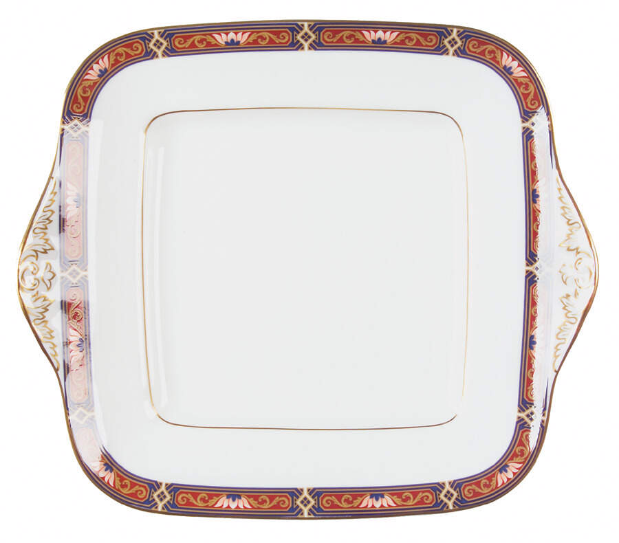 Chippendale Blue and Rust Square Handled Cake Plate by Wedgwood-1
