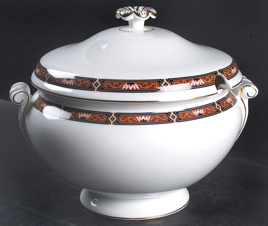 Chippendale Blue and Rust Tureen &  Lid by Wedgwood-1