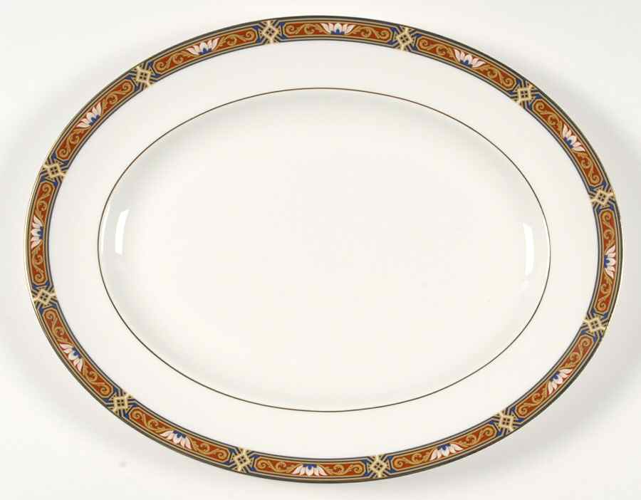 Chippendale Blue and Rust 14" Oval Serving Platter by Wedgwood-1