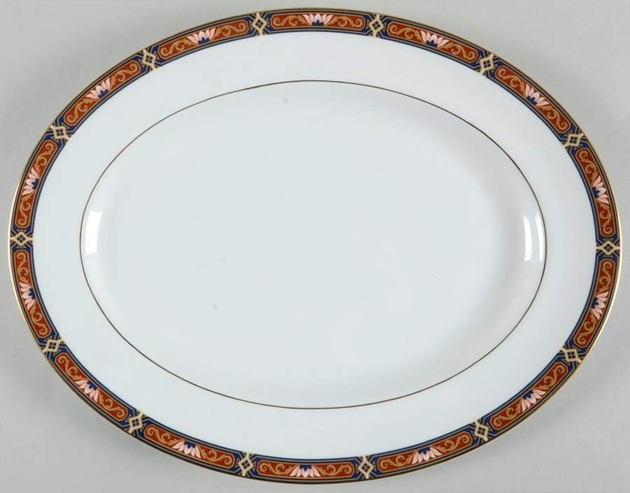 Chippendale Blue and Rust 15" Oval Serving Platter by Wedgwood-1