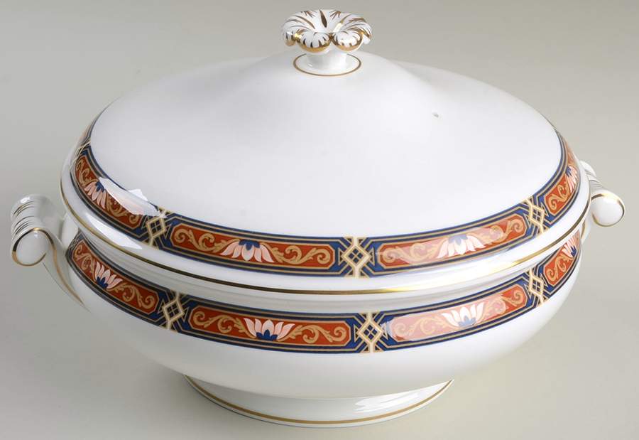 Chippendale Blue and Rust Round Covered Vegetable by Wedgwood-1