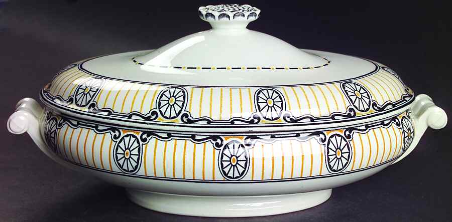 Chippendale Black and Gold Oval Covered Vegetable by Wedgwood-1